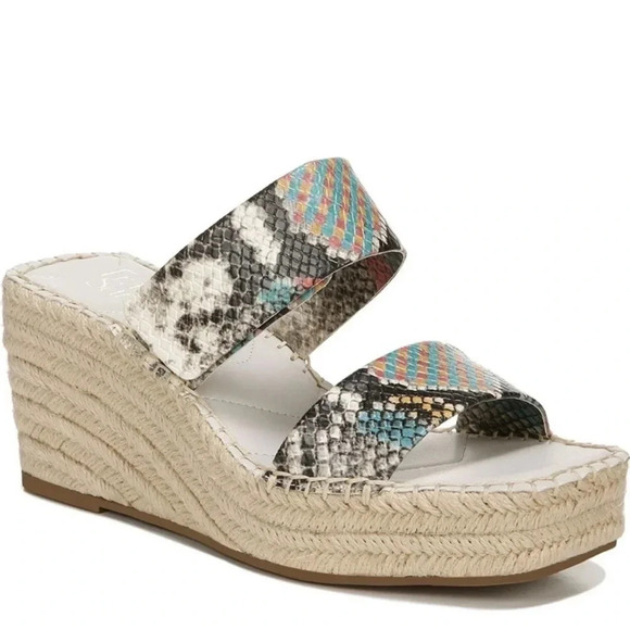 New Franco Sarto Cara Espadrille Wedge yellow clover Sandals Snake print - Picture 1 of 12